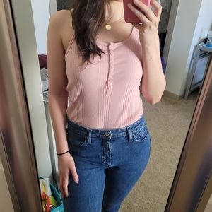 Pink ribbed tank top